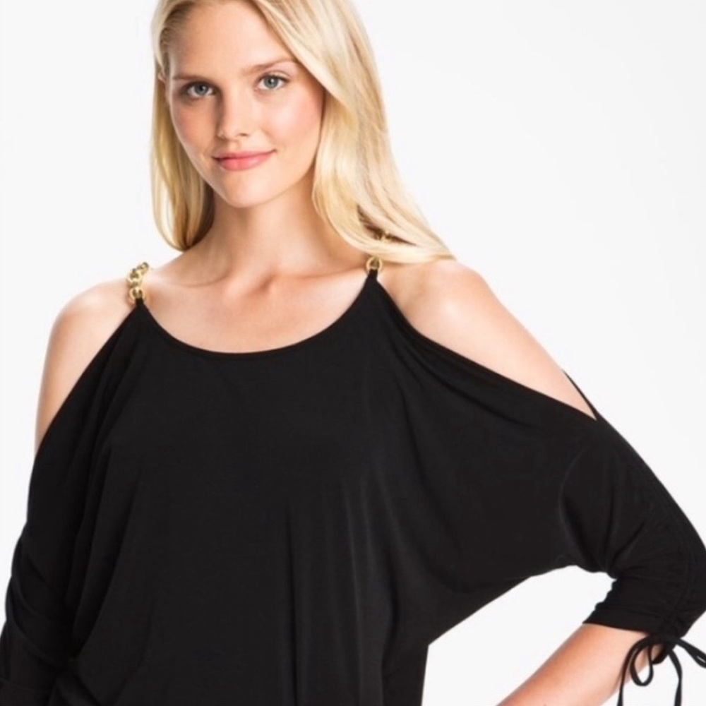 Cold shoulder Michael kors black dolman sleeve link chain straps blouse